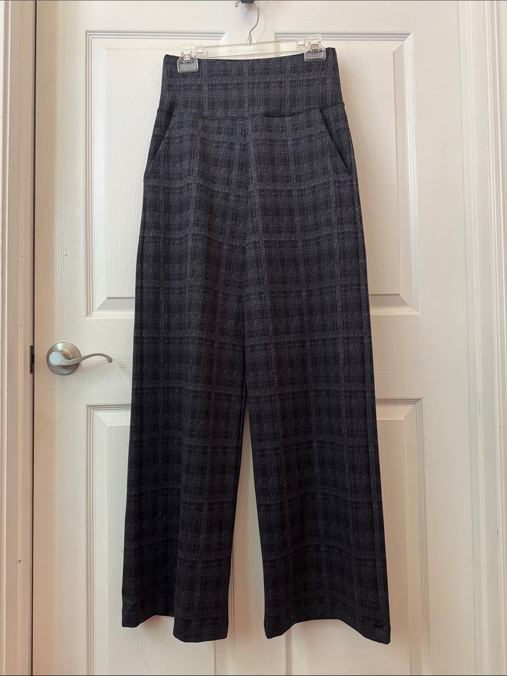 Kiragrace High Waisted Wide Leg Pant- Charcoal Plaid